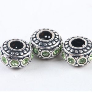 ☘️3 Eye catching silver beads w/ green CZs